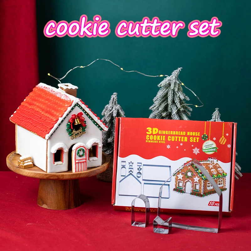 

18 шт. 3D Рождественский домик для имбиря, набор для печенья, рождественские резаки для выпечки из нержавеющей стали, набор для выпечки печенья с деревом и снеговиком