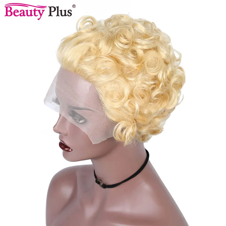 

613 Blonde Short Pixie Cut Bob Wigs Human Hair Ombre Brown Burg Water Wave Remy Virgin Hair 13x2 Transparent Lace Wigs For Women