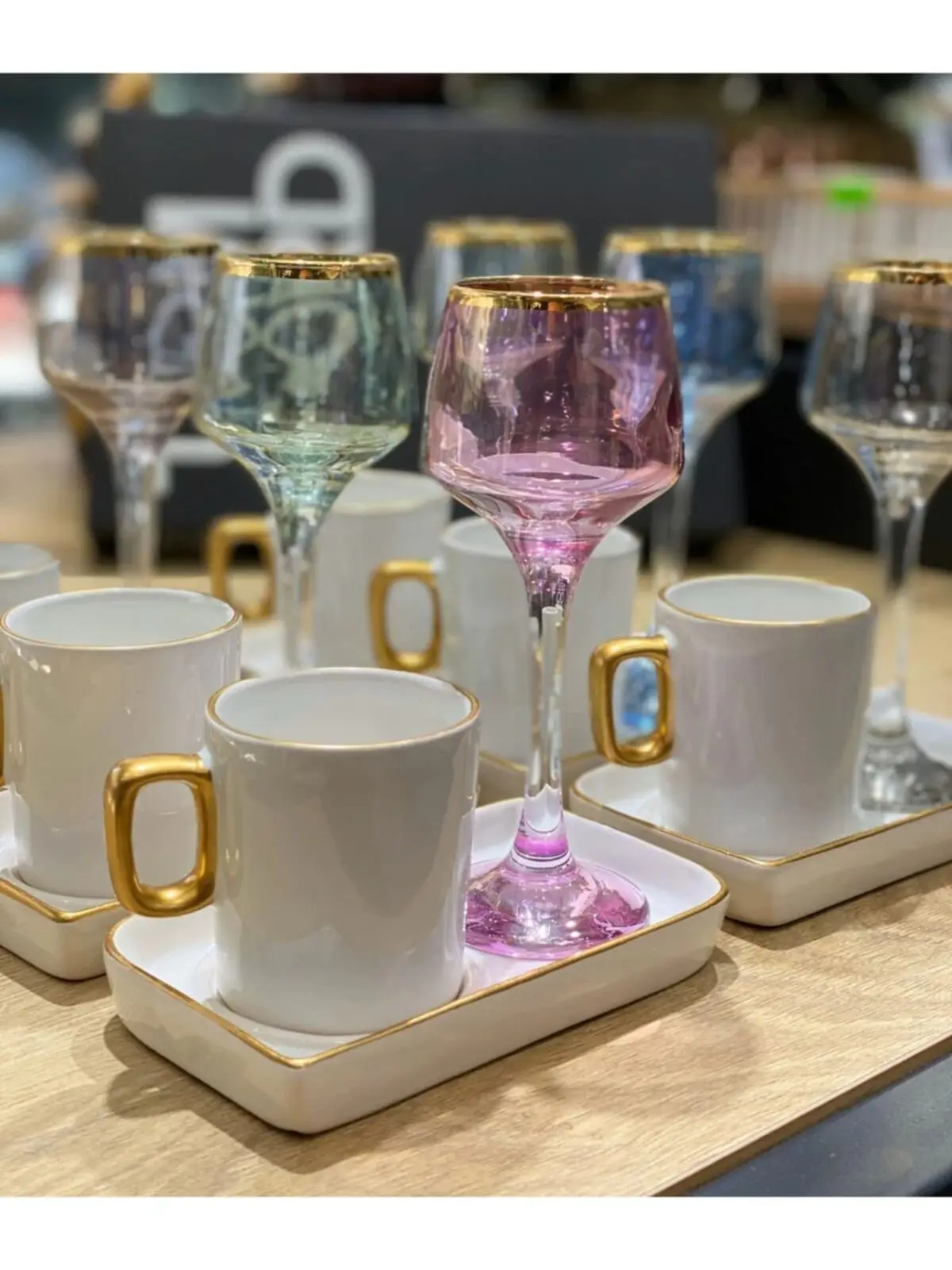 6 шт., позолоченная кофейная чашка Sunumlu Lux, европейская модель, кофейная чашка для эспрессо, чая, молока, чашки для напитков, кружка с ручкой