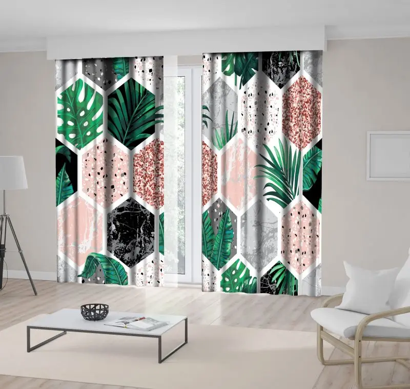 Curtain Tropical Leaves Marble and Glitter Hexagon in Diamond Pattern Geometric Shapes Colorful Art Green Pink
Curtain Tropical Leaves Marble and Glitter Hexagon in Diamond Pattern Geometric Shapes Colorful Art Green Pink