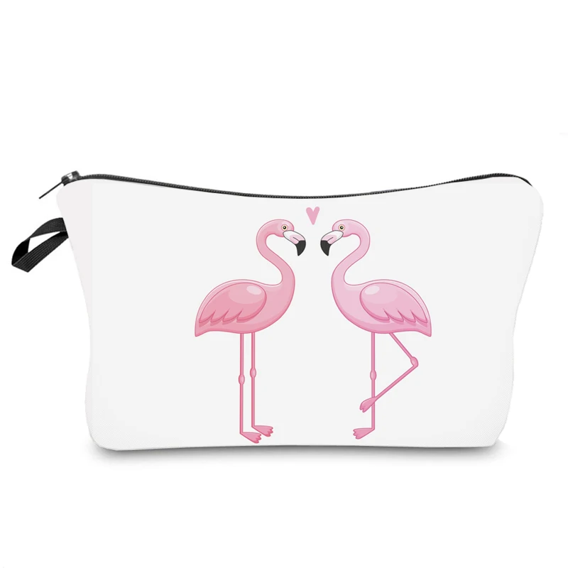 

New Cosmetic Bag Fashion Women Brand Make Up Bag Heat Transfer Printing Love Flamingo Cosmetic Organizer Bags Makeup Tool Kit