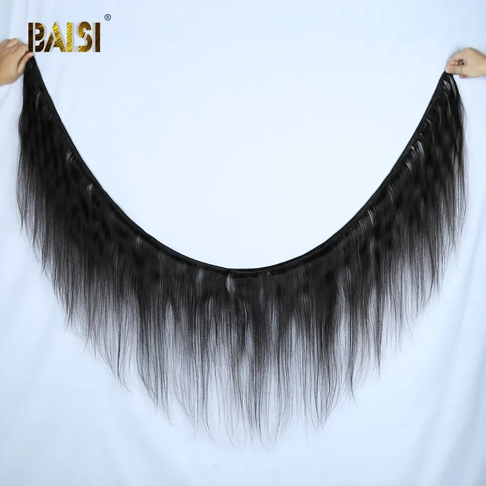 BAISI волосы перуанские прямые натуральные 3 пучка с 4X4 закрыванием 100% для