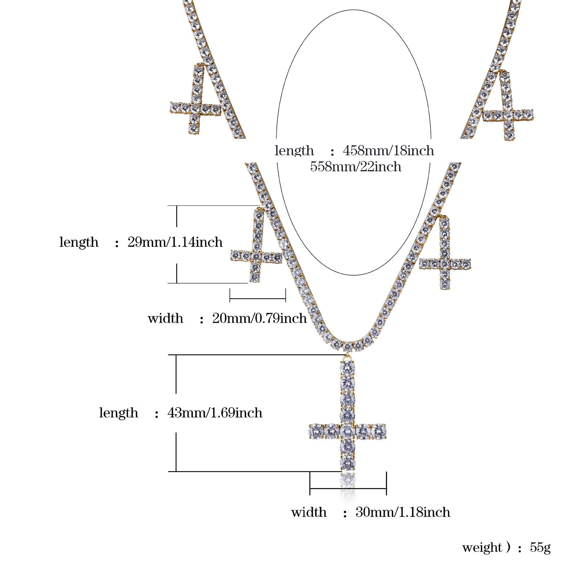 2020 Hip Hop Five Cross Pendant Chain Necklace Tennis Chain 22inch Gold Color 3A Cubic Zircon Copper Chain Necklace for Men Gift
2020 Hip Hop Five Cross Pendant Chain Necklace Tennis Chain 22inch Gold Color 3A Cubic Zircon Copper Chain Necklace for Men Gift