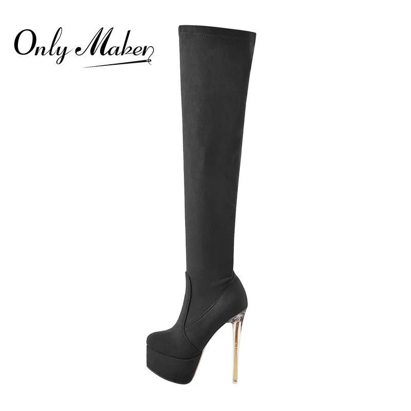 Onlymaker Women Round Toe Flock Black Over The Knee Boots Transparent Metal Heel Zipper Big Size Fashion Long Boots
Onlymaker Women Round Toe Flock Black Over The Knee Boots Transparent Metal Heel Zipper Big Size Fashion Long Boots