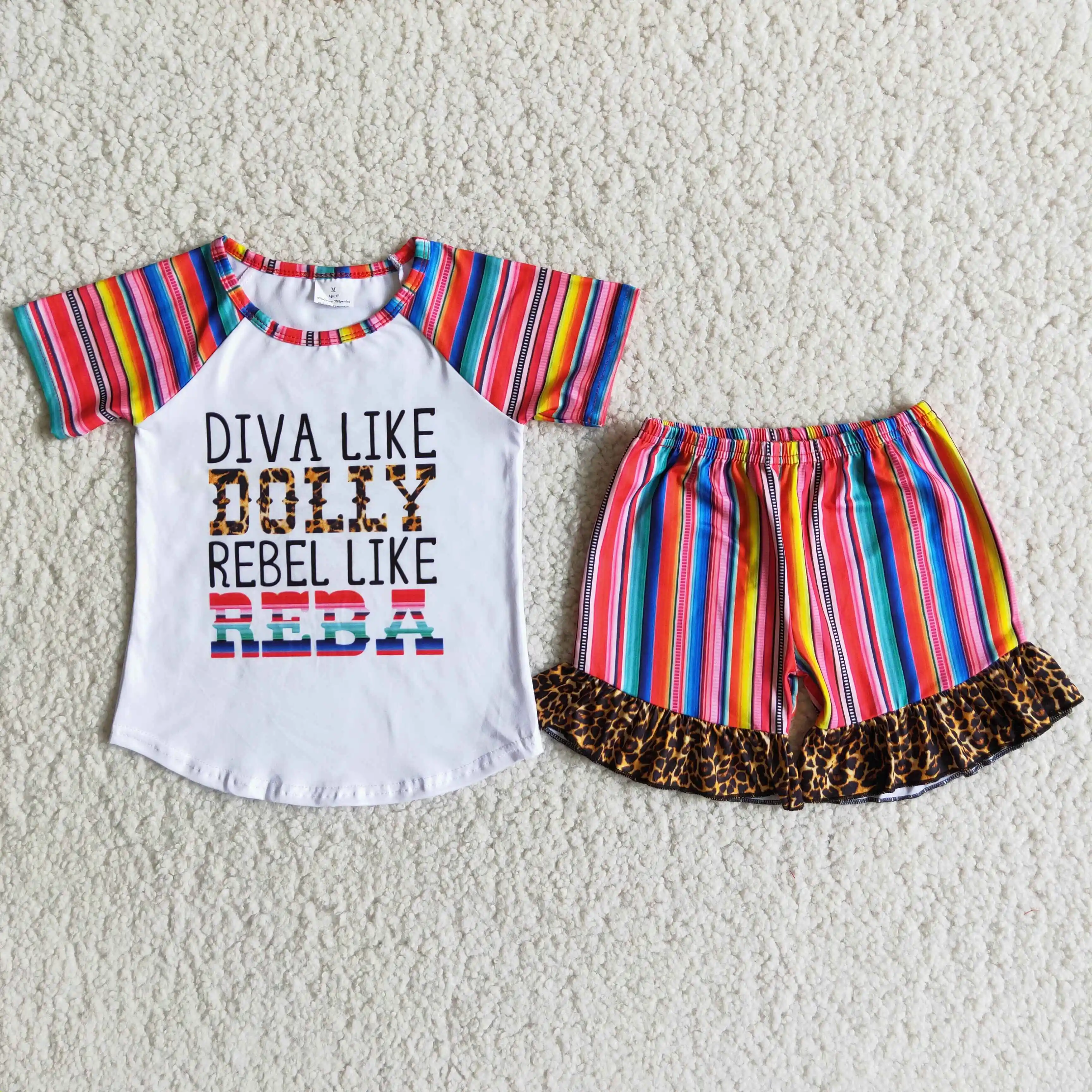 Boutique Toddler Baby Daddy Girl Wear Child Fashion Letter Colors Stripe Short Sleeve with Leopard Lace Pants Milk Silk Sets
Boutique Toddler Baby Daddy Girl Wear Child Fashion Letter Colors Stripe Short Sleeve with Leopard Lace Pants Milk Silk Sets