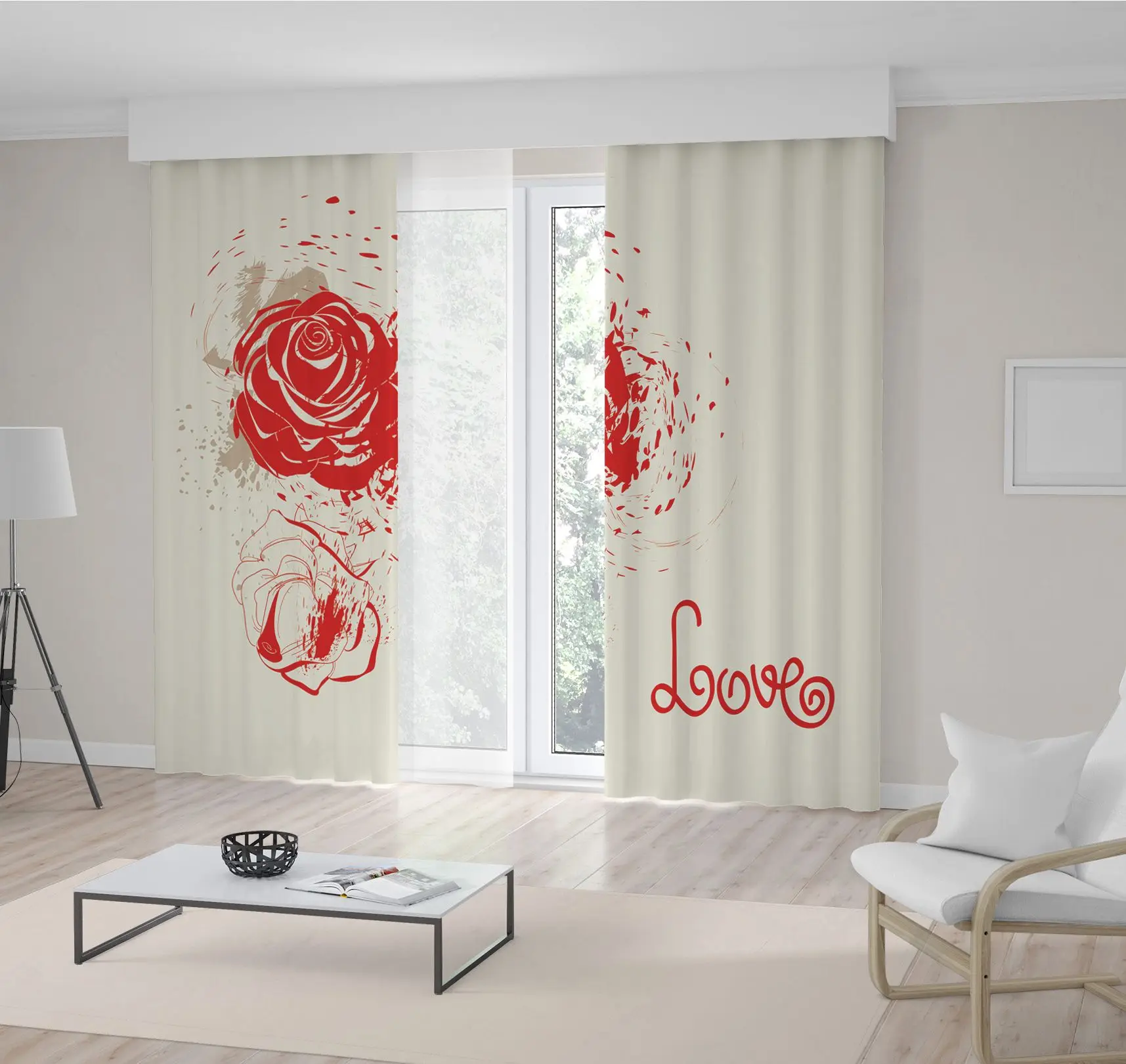 Curtain Letter Love and Red Roses Romance Theme Flourish Ornamental Decorating Artwork Printed 
Curtain Letter Love and Red Roses Romance Theme Flourish Ornamental Decorating Artwork Printed