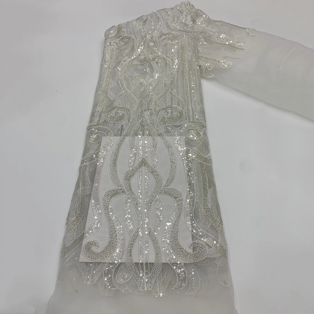 Bridal Wedding Dress White Luxury Heavy Beaded Lace Fabric 2022 Top Grade Shining Sequins French African Lace Fabric For Dress
Bridal Wedding Dress White Luxury Heavy Beaded Lace Fabric 2022 Top Grade Shining Sequins French African Lace Fabric For Dress