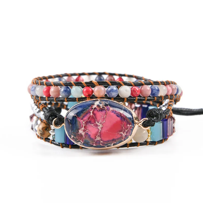 Leather Wrap Bracelet W/ Stones Multi Color Natural Beads Crystal Weaving Statement Art Bracelet Gifts
Leather Wrap Bracelet W/ Stones Multi Color Natural Beads Crystal Weaving Statement Art Bracelet Gifts