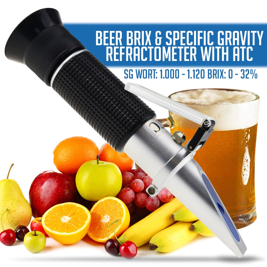 

Optical Beer Brix & Specific Gravity Refractometer with ATC Optic Dual Scale 0~32% Brix 1.000-1.120 SG Wine Wort Making Beer