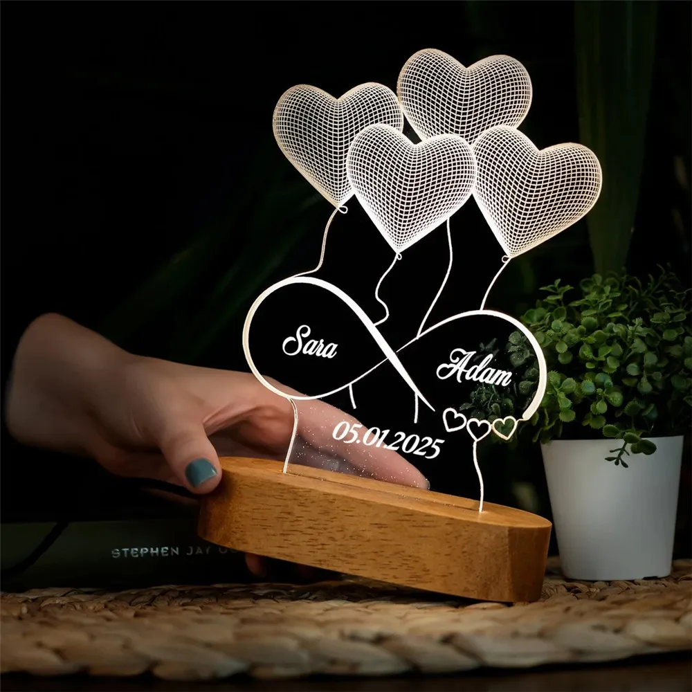 Personalized LED 3D Lamp Infinity Heart Balloon Night Lights Custom Date Names Signs for Couple Valentines Room Bedside Decor
Personalized LED 3D Lamp Infinity Heart Balloon Night Lights Custom Date Names Signs for Couple Valentines Room Bedside Decor