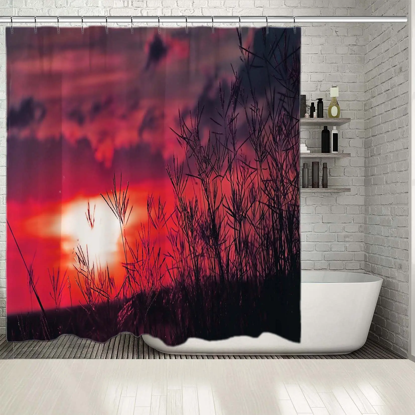 Shower Curtain Grass Background with Romantic Sunset Cloudy Sky Wild Nature Peaceful Evening Scenery Purple Red Black
Shower Curtain Grass Background with Romantic Sunset Cloudy Sky Wild Nature Peaceful Evening Scenery Purple Red Black