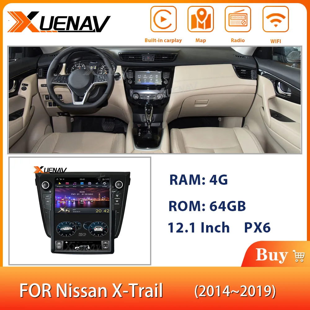Автомобильная GPS-навигация экран 12 1 дюйма 2DIN PX6 Android для-Nissan X-trail 2014-2019 Авторадио DVD