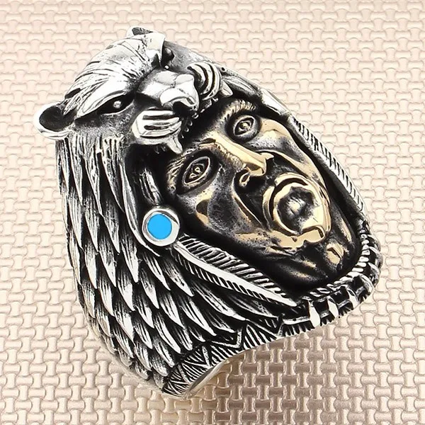 Native American Indian 925 Sterling Silver Ring with Lion Head, Rock Ring Silver Collection Gothic Ring, American Native Jewelry
Native American Indian 925 Sterling Silver Ring with Lion Head, Rock Ring Silver Collection Gothic Ring, American Native Jewelry