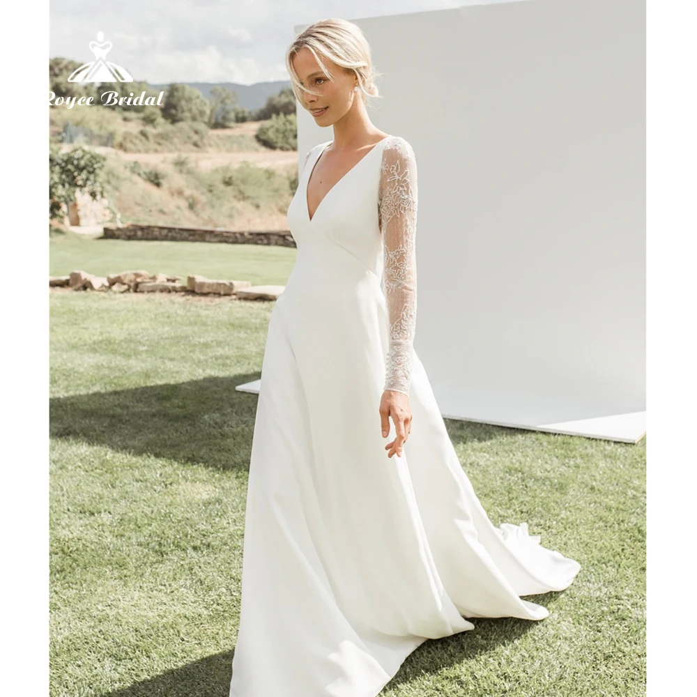 Elegant V-neck A line Wedding Dress 2022 Satin Bridal Gown V-neck Full Cap Sleeve Button Sweep Lace Floor-Length robe de mariée
Elegant V-neck A line Wedding Dress 2022 Satin Bridal Gown V-neck Full Cap Sleeve Button Sweep Lace Floor-Length robe de mariée