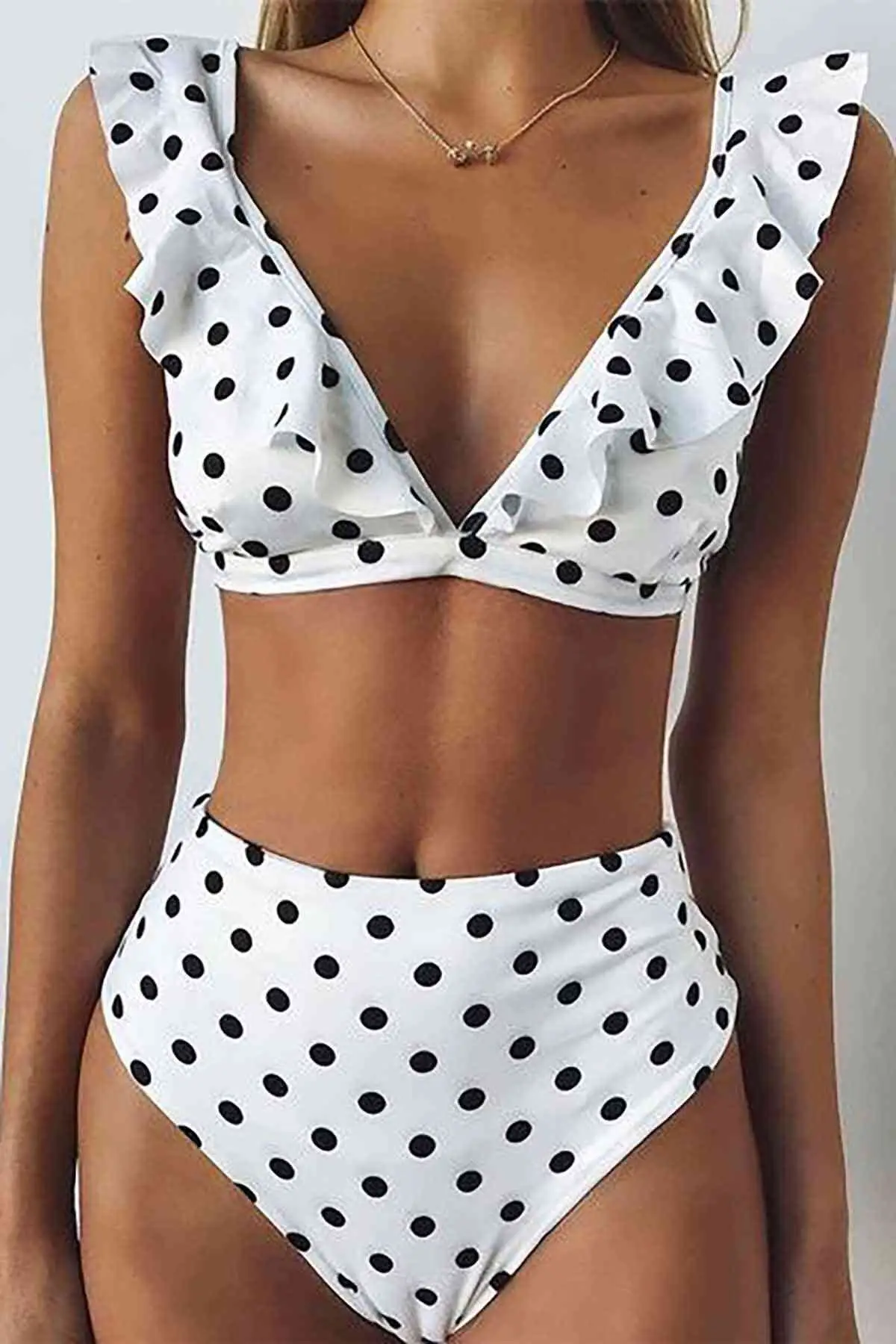 Polka Dot Bikini Set White Summer 2021 Woman Swimsuits Swimwear