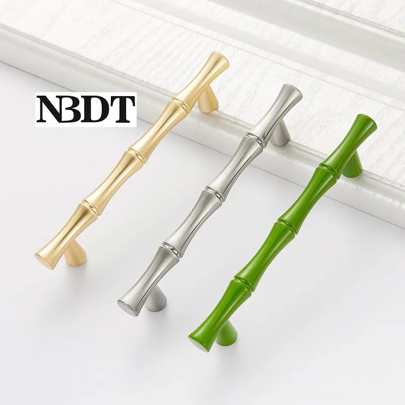 

4Pcs Zinc Alloy Bamboo Pattern Cabinet Bar Pull Handle Cupboard Closet Furniture Door Brushed Nickel Brass Green