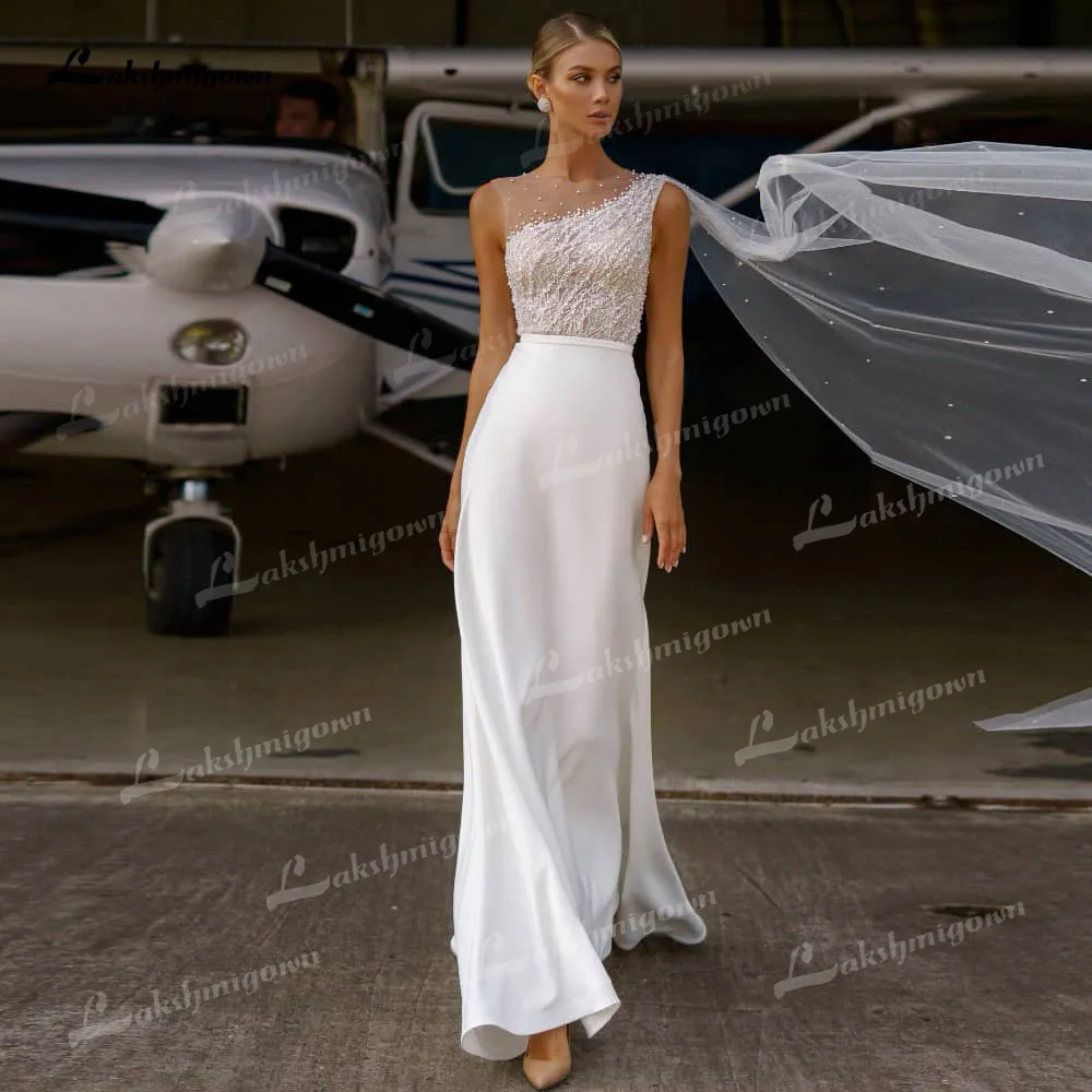 Gorgeous Soft Satin Sheath Wedding Dresses O-Neck Sleeveless Sweep/Brush Train Bride Gowns Pearls Beading Pleats Charming Simple
Gorgeous Soft Satin Sheath Wedding Dresses O-Neck Sleeveless Sweep/Brush Train Bride Gowns Pearls Beading Pleats Charming Simple