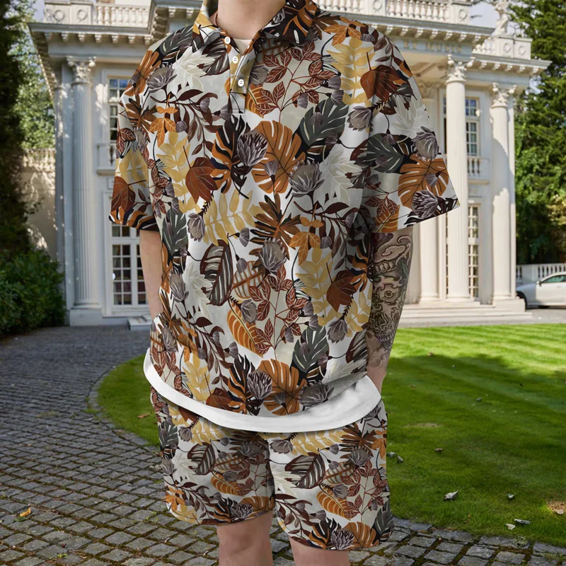 2022 New Summer Polo Button Short-sleeved Beach Pants Casual Two-piece 3d Plant Leaf Print Fashion Sports Suit Creative
2022 New Summer Polo Button Short-sleeved Beach Pants Casual Two-piece 3d Plant Leaf Print Fashion Sports Suit Creative