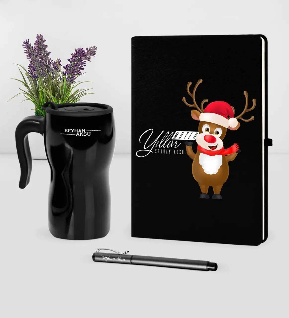 

Personalized Christmas Happy birthday Themed Black Notebook Pen Thermos Mug Set-11