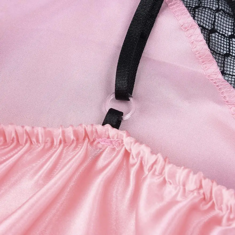 Women Stain Pajamas Lace Lingerie Silk Nightdress Patchwork Pajamas Babydoll Sexy Camisole Sleepwear Short Exotic Costumes New
Women Stain Pajamas Lace Lingerie Silk Nightdress Patchwork Pajamas Babydoll Sexy Camisole Sleepwear Short Exotic Costumes New