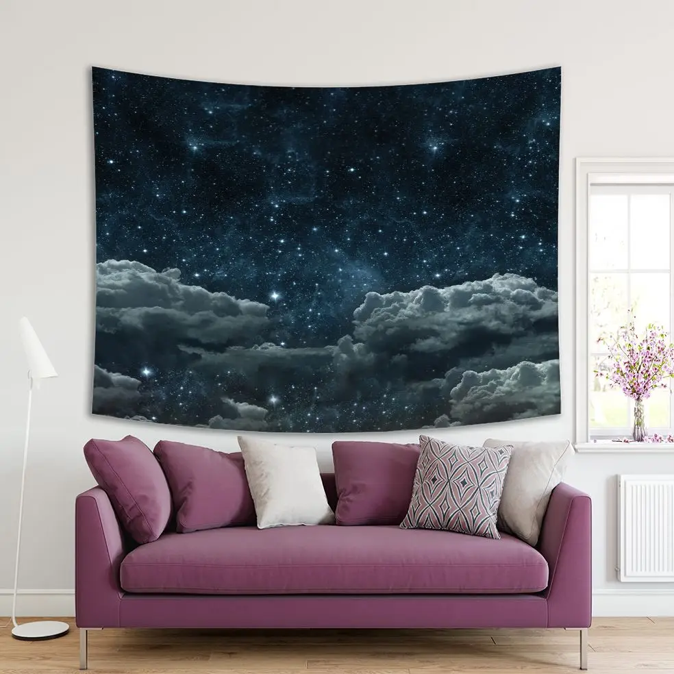 

Tapestry Glowing Stars and Dramatic Clouds Mesmerizing Midnight Sky Scenery Cloudscape Illustration Blue Gray