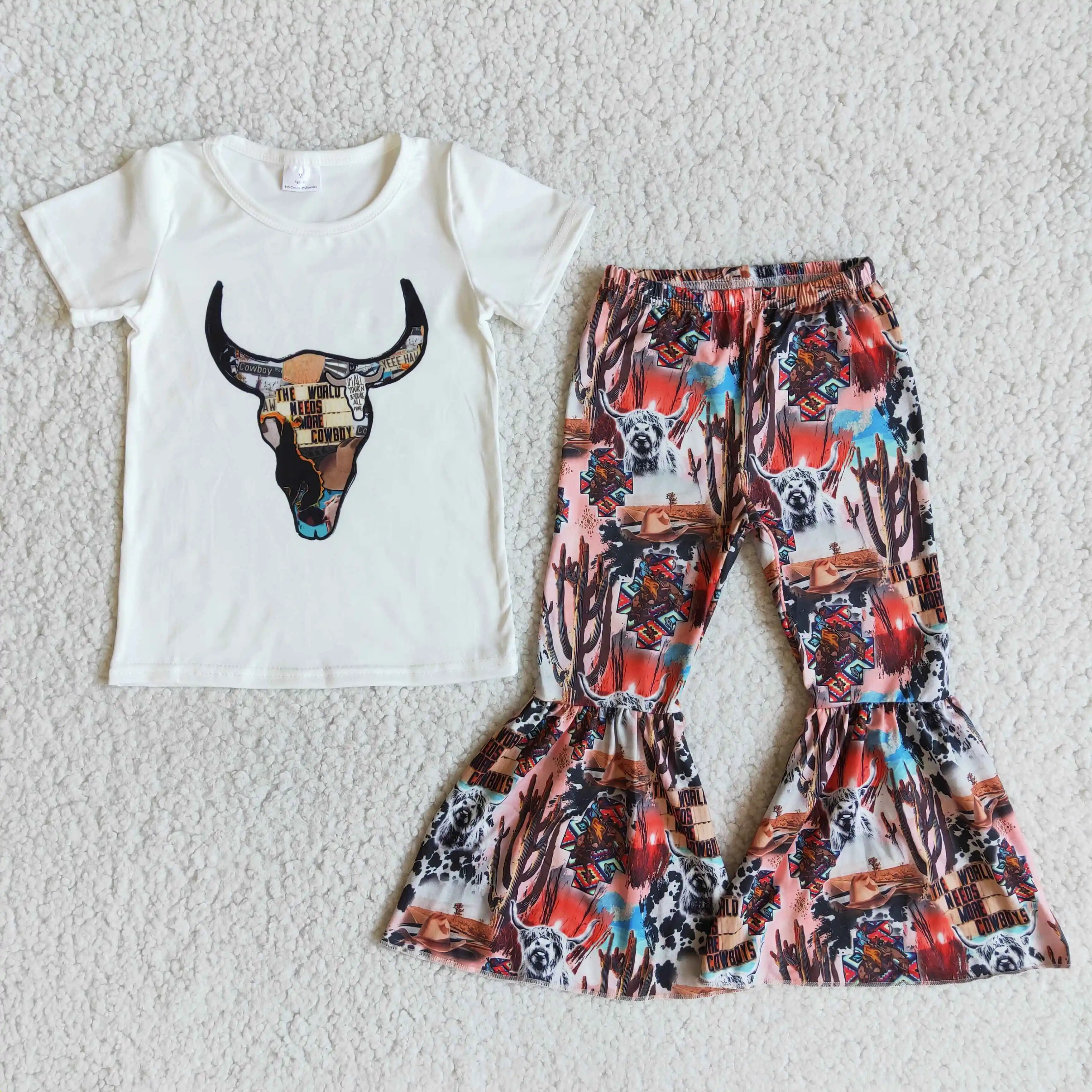 New little girls clothing sets cowboy cattle Cactus short sleeves shirt top bell pants boutique kids summer clothing set
New little girls clothing sets cowboy cattle Cactus short sleeves shirt top bell pants boutique kids summer clothing set