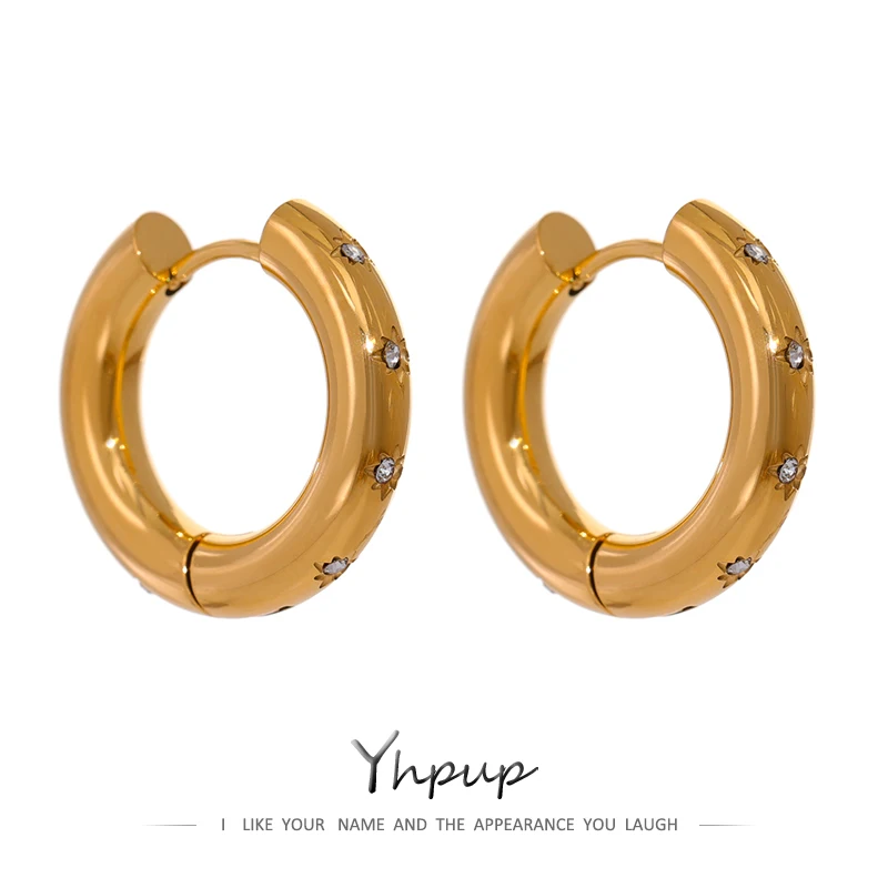 Yhpup Stainless Steel Round Star CZ Hoop Earrings High Quality Cubic Zirconia Golden Huggie Texture Waterproof Jewelry Gift New
Yhpup Stainless Steel Round Star CZ Hoop Earrings High Quality Cubic Zirconia Golden Huggie Texture Waterproof Jewelry Gift New