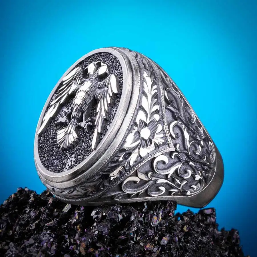 Silver Men Ottoman Flower Motif Two Eagle Head Silver Ring Gerat Seljuk Emparie Model Ring Solid 925 Sterling Silver
Silver Men Ottoman Flower Motif Two Eagle Head Silver Ring Gerat Seljuk Emparie Model Ring Solid 925 Sterling Silver