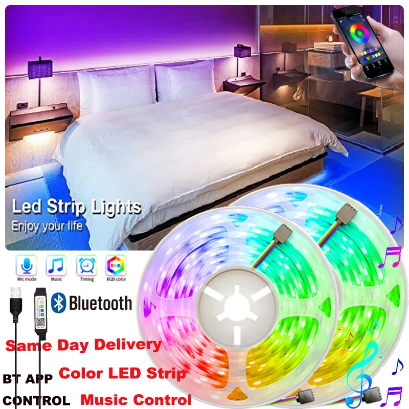 

RGB LED Music Sync Bluetooth Strip Lights for Bedroom USB Lamp for Screen TV Backlight APP Control Color Changing Luces LED