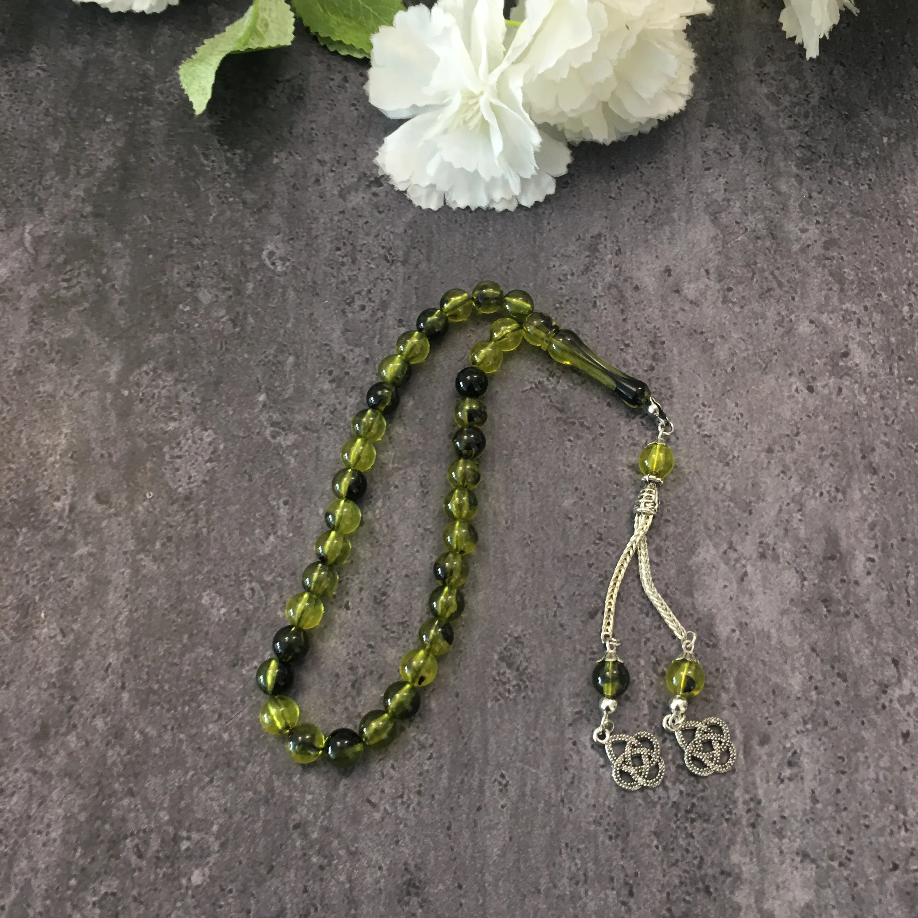 Затягивающий Янтарный исламский молитва 33 бусины Четки Tasbeeh tasbih misbaha зеленый