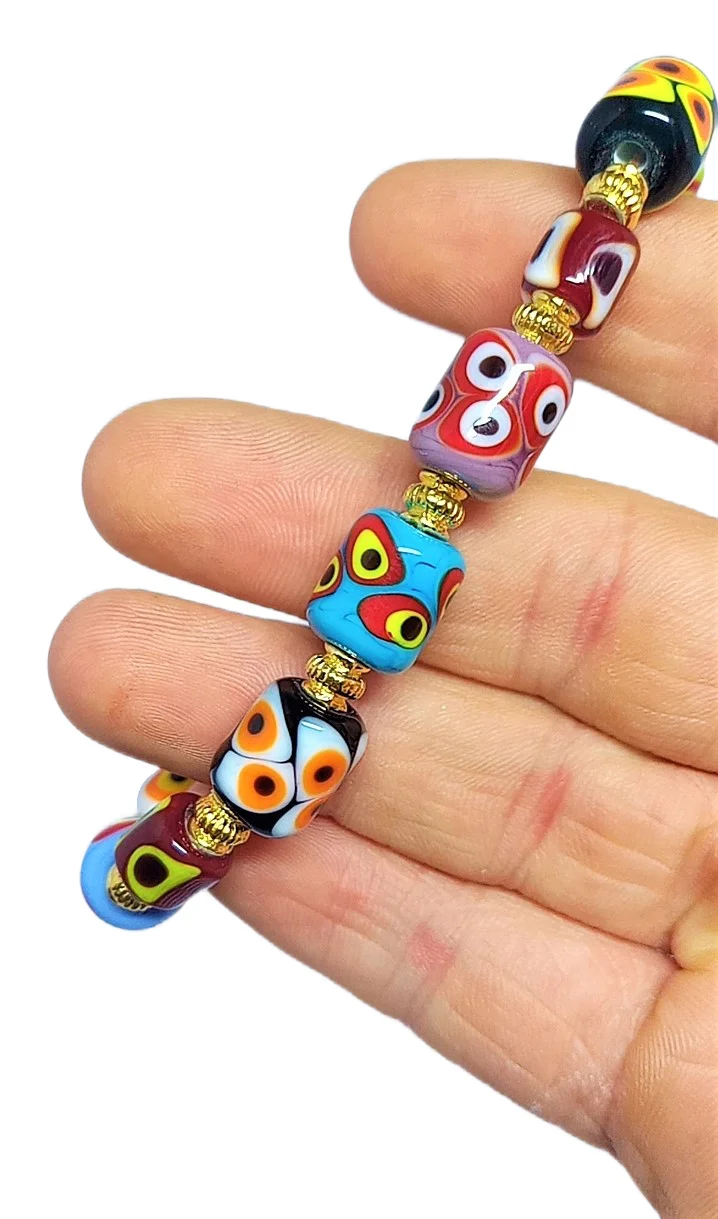 Custom Handmade Murano Glass Gold Plated Multi-Eyed Evil Eye Bead Bracelet
Custom Handmade Murano Glass Gold Plated Multi-Eyed Evil Eye Bead Bracelet