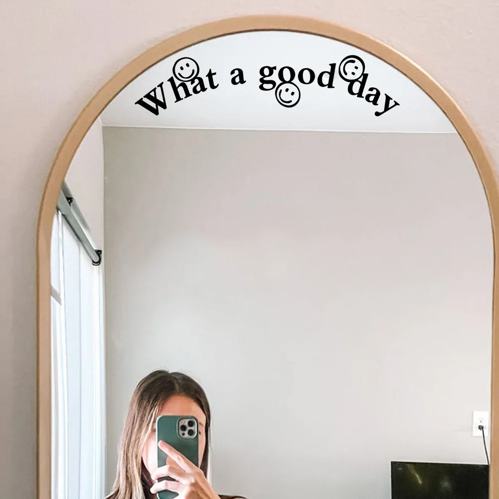 Зеркальные наклейки с надписью What A Good Day фрески Съемный Виниловый смайлик постер