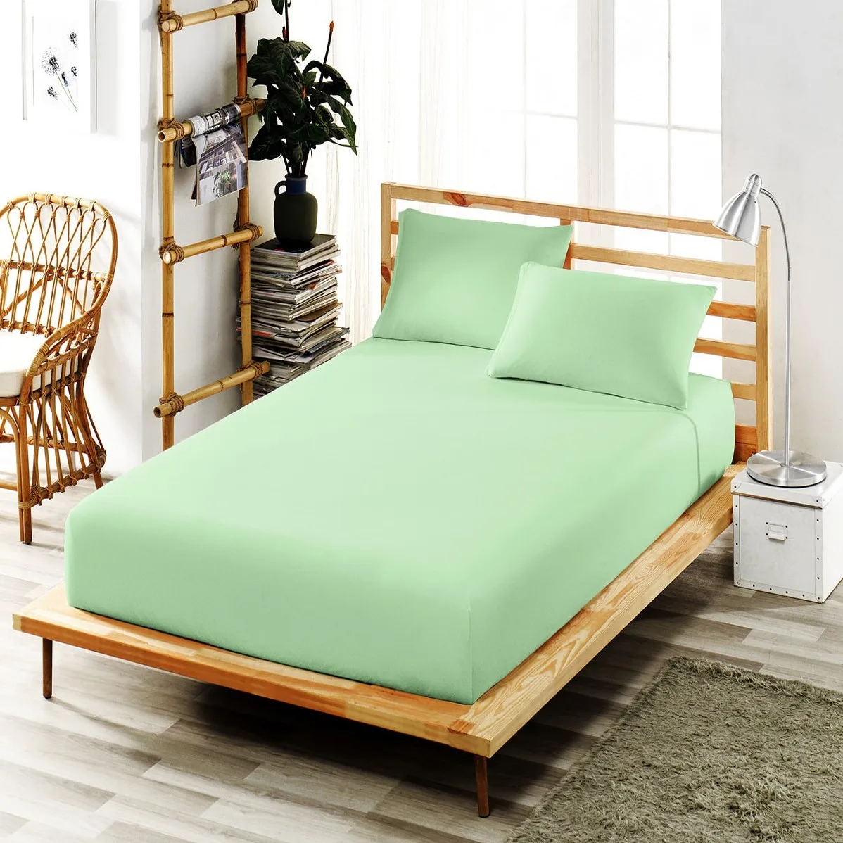 

Fitted Bed Sheet-Linen Cotton Fabric (Ranforce)-All Sizes-King Size-Double-Queen-Twin-Mattress Cover Soft Mint Green