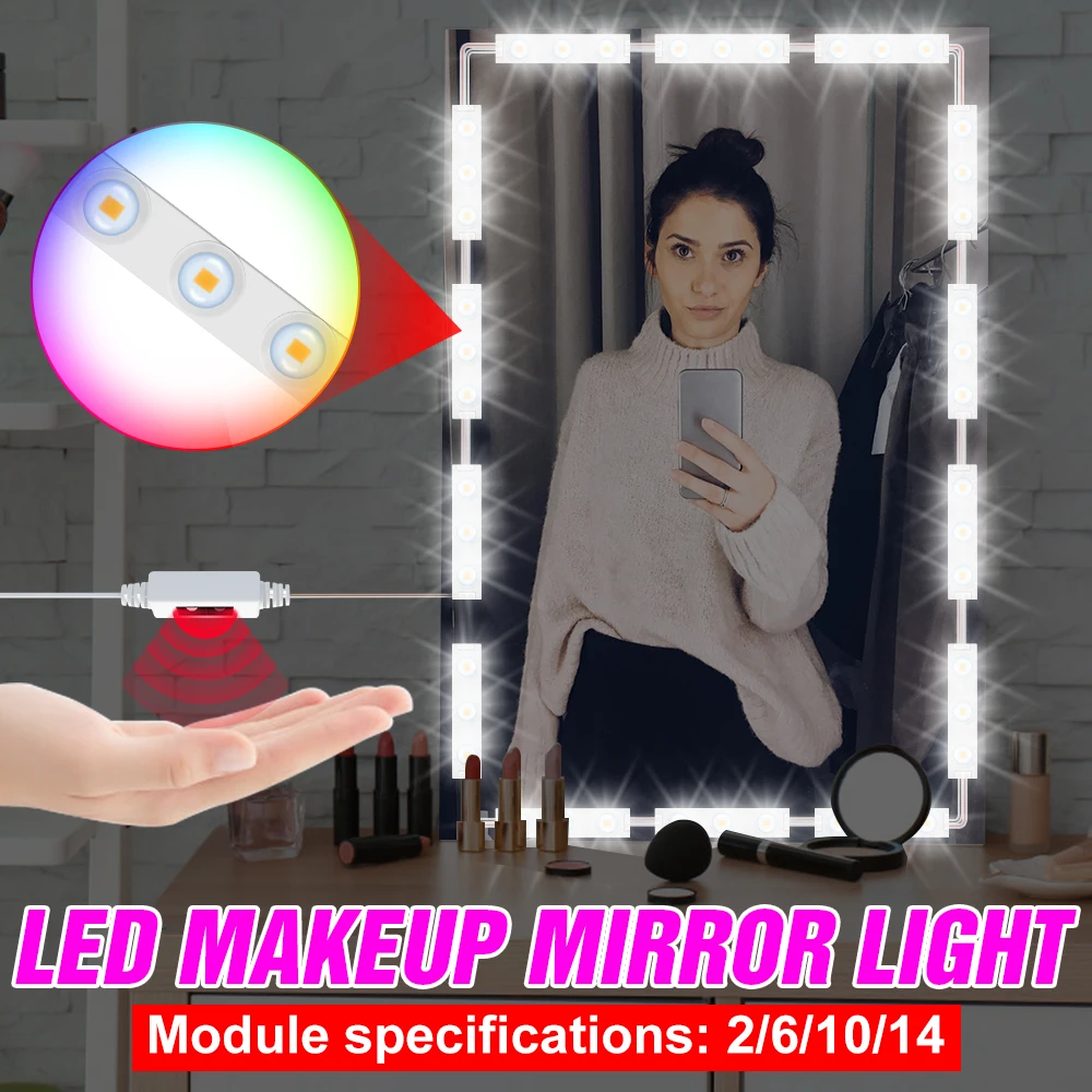 

LED Makeup Wall Mirror Lamp Vanity Light Bathroom Bulb Dressing Table Led Night Lighting Room Hand Sweep Sensor Dimmable Bulbs