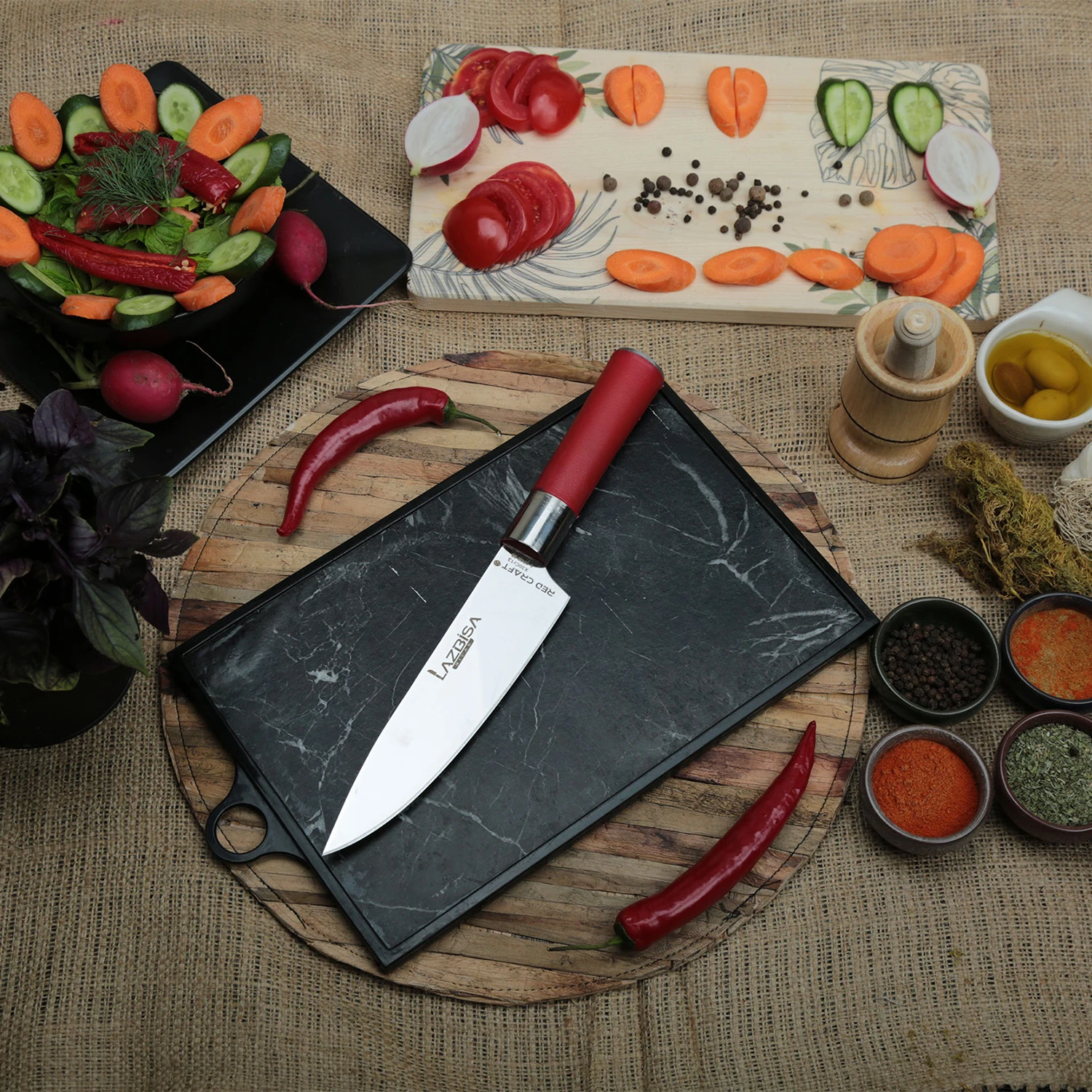 Lazbisa Kitchen Knife Set Meat Bone Vegetable Bread Fruit Chef Knife Red Craft Series (No:2)
Lazbisa Kitchen Knife Set Meat Bone Vegetable Bread Fruit Chef Knife Red Craft Series (No:2)