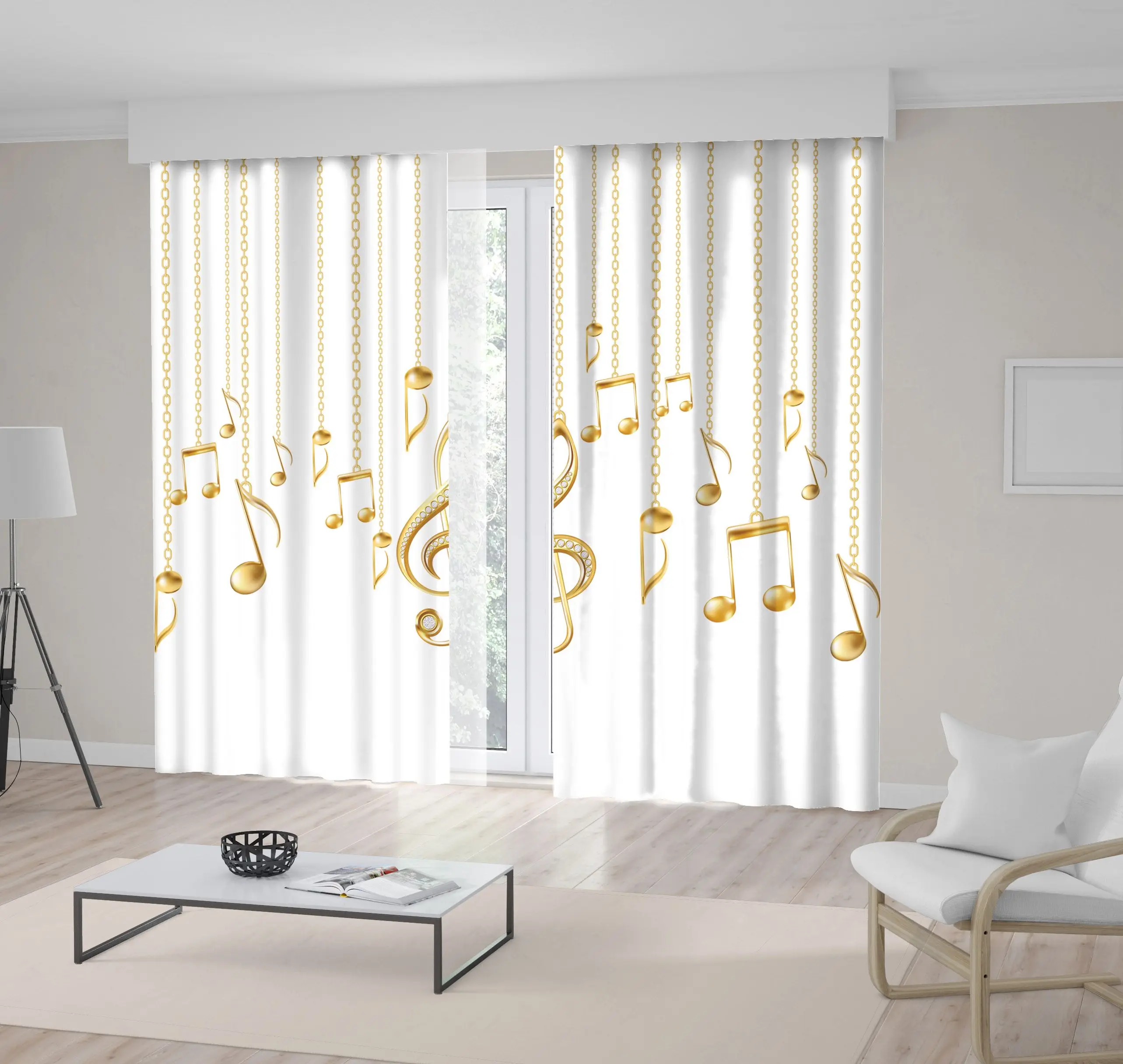 Curtain Musical Notes and Golden Treble Clef on White Background Stylish Decorative Artwork Printed
Curtain Musical Notes and Golden Treble Clef on White Background Stylish Decorative Artwork Printed