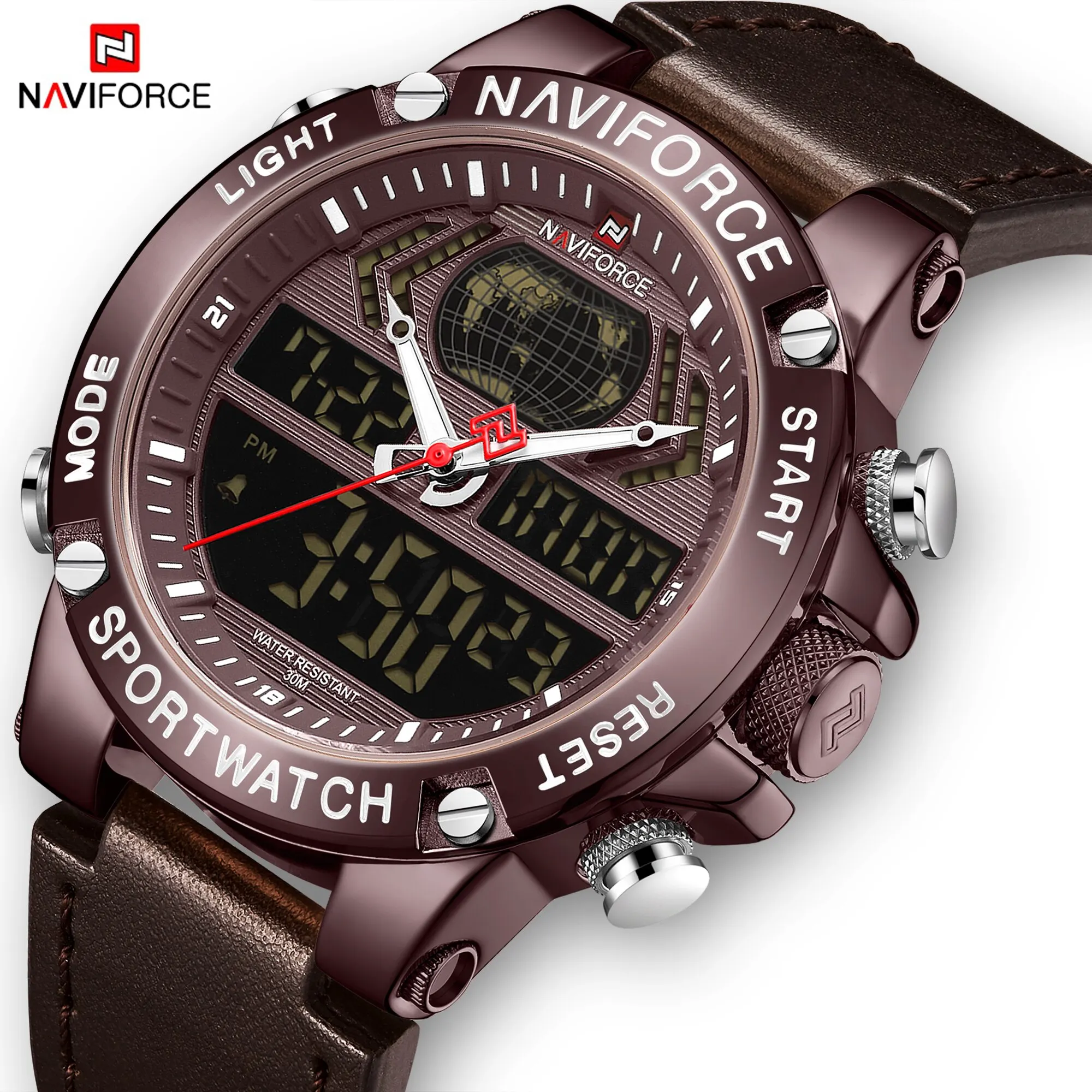 NAVIFORCE Топ люксовый бренд часы мужские кожаные водонепроницаемые спортивные