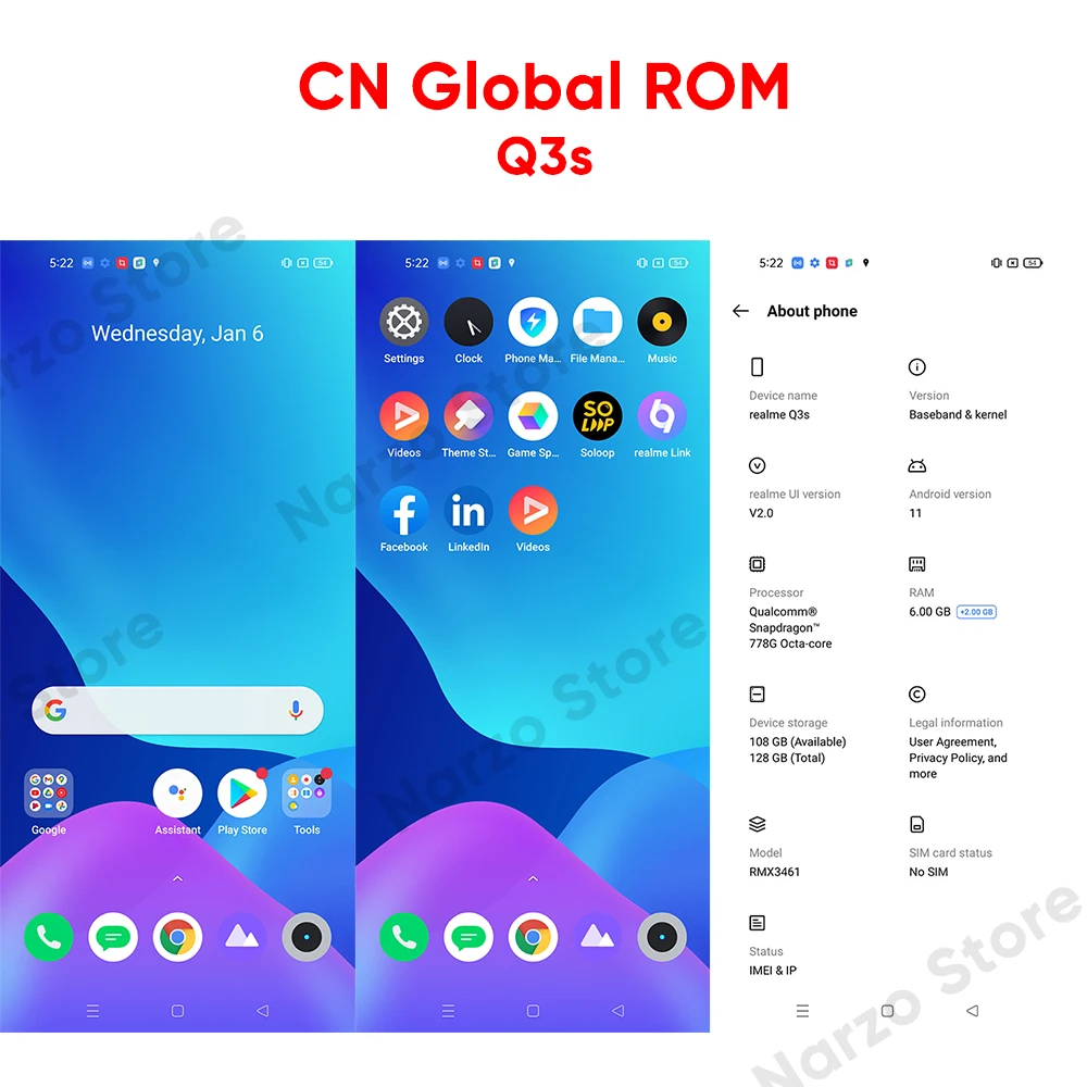 Смартфон realme Q3s 5G Snapdragon 778G 6 ГБ 128 экран дюйма 144 Гц аккумулятор 5000 мАч 30 Вт тройная