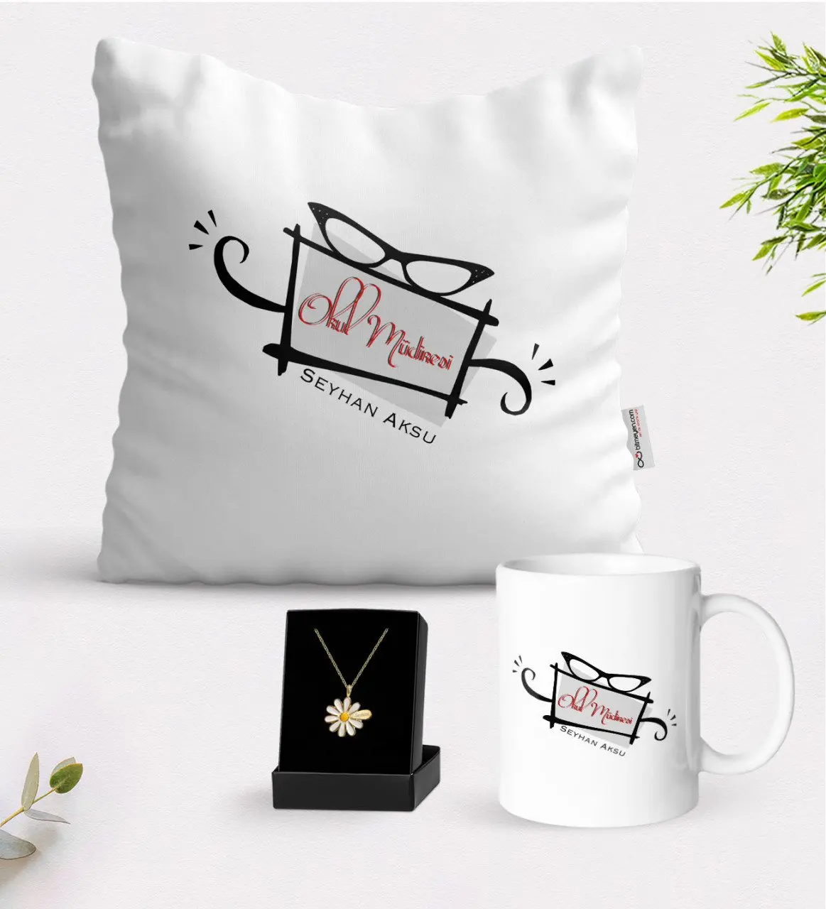 Personalized School Headmistress White Mug Cushion and Is Daisy Necklace Gift Seti-1
Personalized School Headmistress White Mug Cushion and Is Daisy Necklace Gift Seti-1