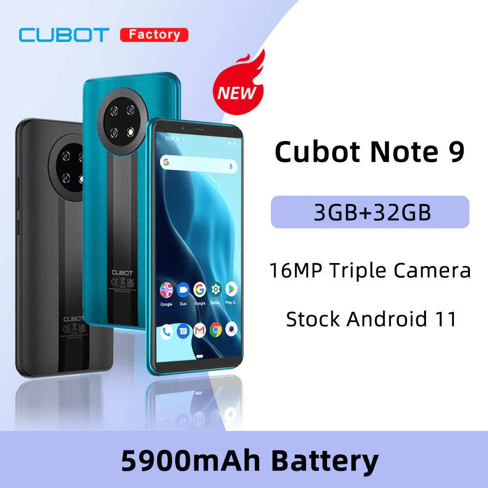 Смартфон Cubot Note 9 на Android 11 восемь ядер экран 5900 дюйма 3 ГБ + 32 | Мобильные телефоны и
