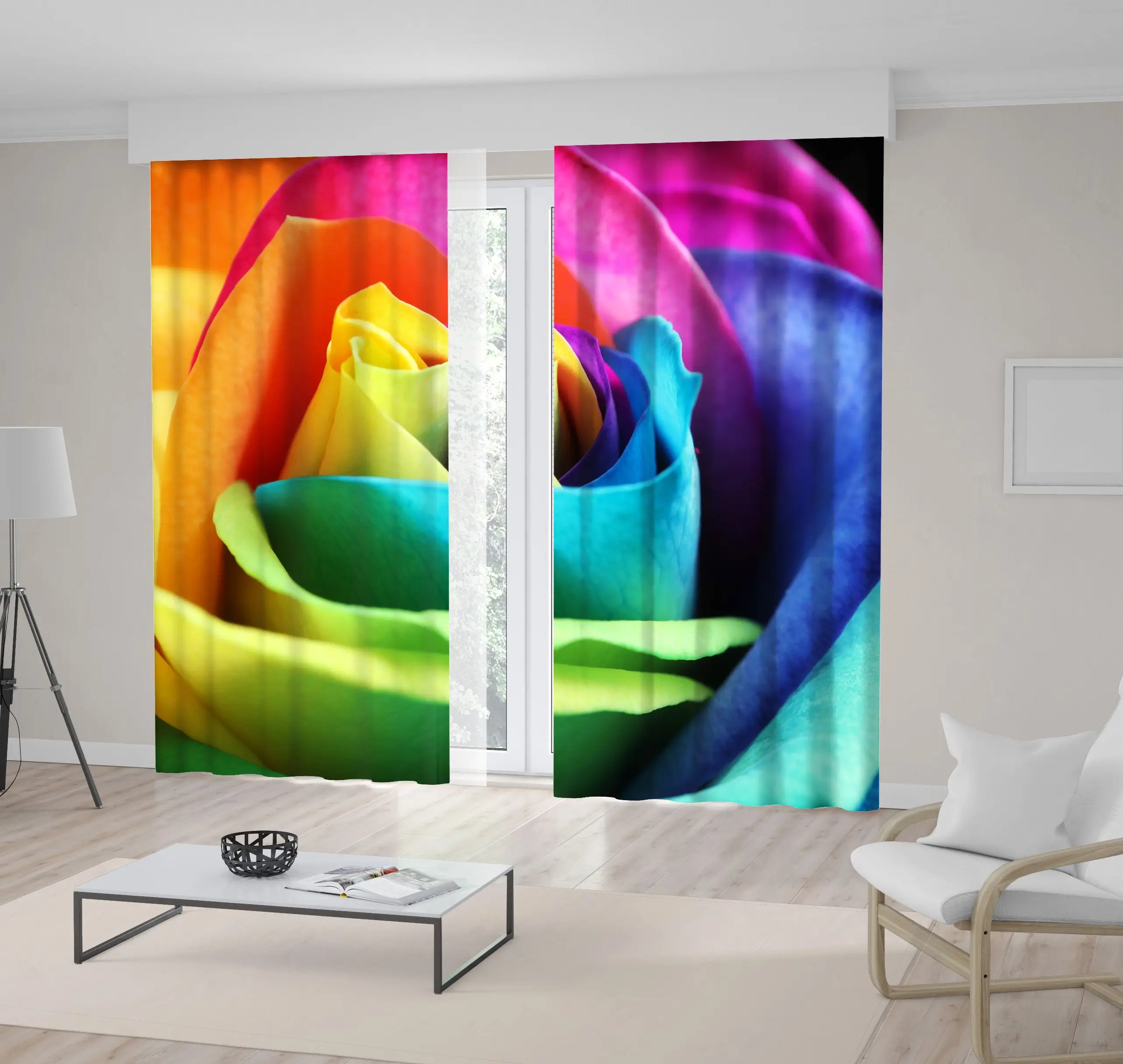 Curtain Rainbow Rose Flower on Black Background Nature Blossoms Romantic Art Blue Yellow Fuchsia
Curtain Rainbow Rose Flower on Black Background Nature Blossoms Romantic Art Blue Yellow Fuchsia