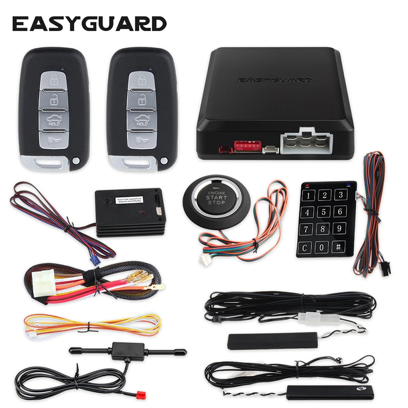 

Смарт-ключ EASYGUARD, вход без ключа, Автомобильная сигнализация, подвижный код, автоматический запуск, кнопка запуска, сенсорный ввод пароля ви...