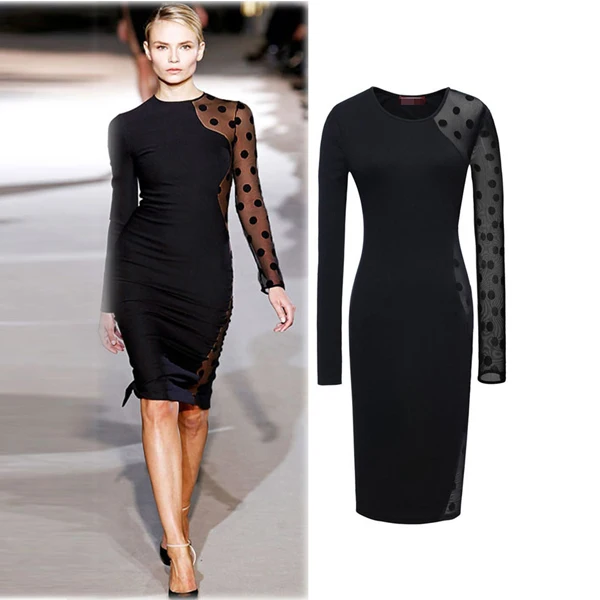 Woman Autumn Dress Long Sleeve Mesh Patchwork Elegant Pencil Bodycon Dress Female Dresses
Woman Autumn Dress Long Sleeve Mesh Patchwork Elegant Pencil Bodycon Dress Female Dresses