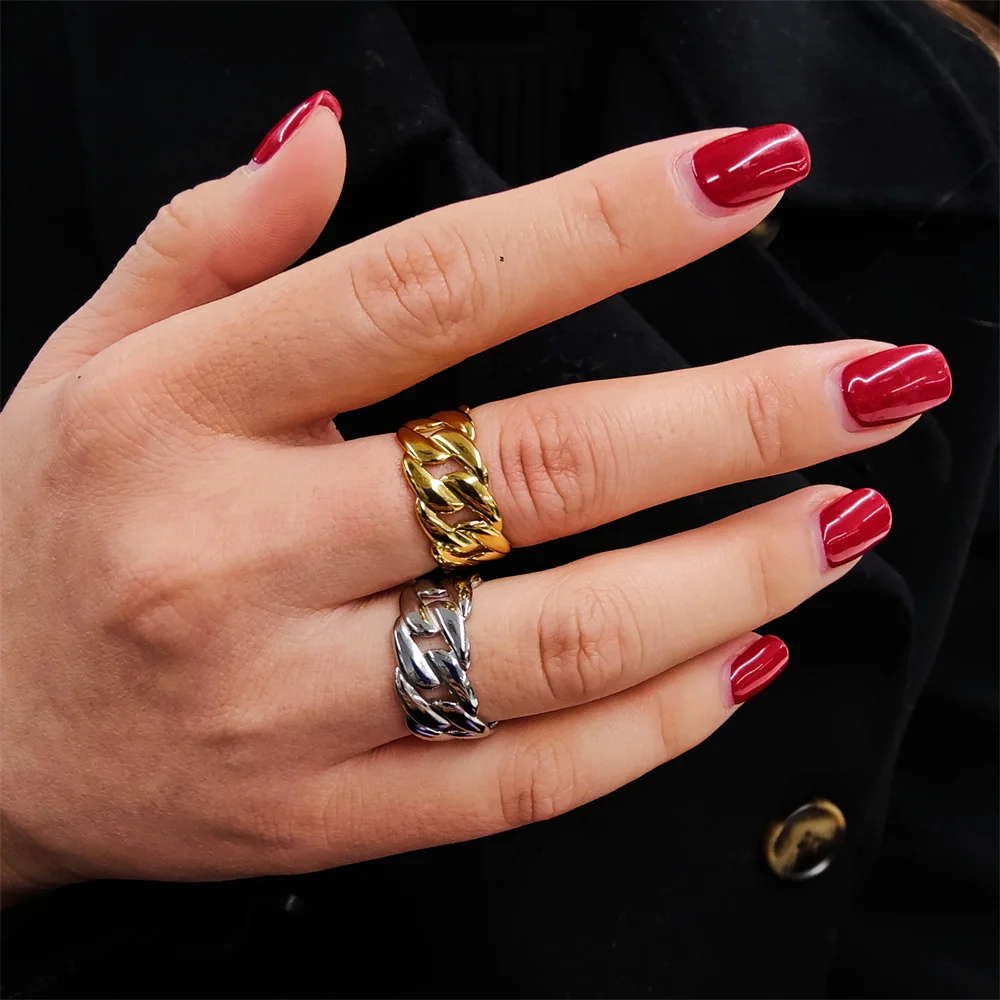 Stainless Steel Cuban Chain Rings For Women Punk Twisted Geometric Finger Rings Party Handmade Trendy Jewelry Gift 2022
Stainless Steel Cuban Chain Rings For Women Punk Twisted Geometric Finger Rings Party Handmade Trendy Jewelry Gift 2022