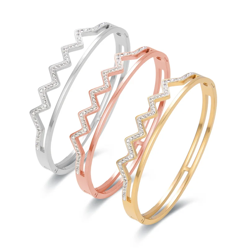 Classic Wave Shape Design Beautiful Zircon Bracelets & Bangle For Women Stainless Steel Gold Color Bangle Jewelry Wedding Gift
Classic Wave Shape Design Beautiful Zircon Bracelets & Bangle For Women Stainless Steel Gold Color Bangle Jewelry Wedding Gift