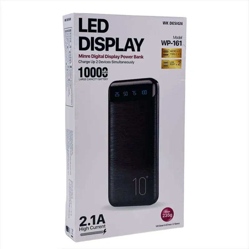 Внешний аккумулятор POWER BANK WEKOME WP-161 10000mAh 2.1A Black | Мобильные телефоны и аксессуары