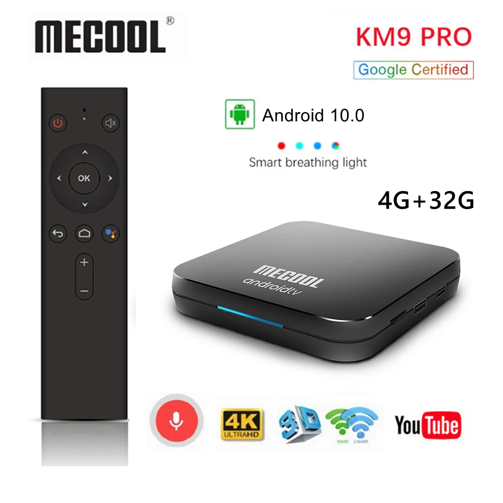 

Mecool KM9 Pro 4G 32G Android 10.0 Google Certificated Voice Control TV Box Amlogic S905X2 4K HDR Dual WiFi Smart Media Player