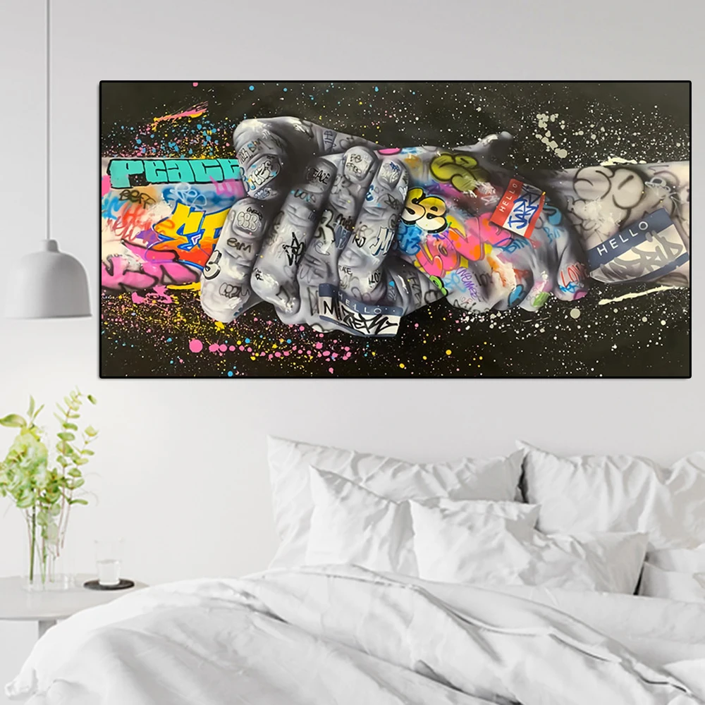 Modern Street Graffiti Art Canvas Painting Love Peace Shake Hands Colorful Poster And Print Wall Art Living Room Home Decoration
Modern Street Graffiti Art Canvas Painting Love Peace Shake Hands Colorful Poster And Print Wall Art Living Room Home Decoration
