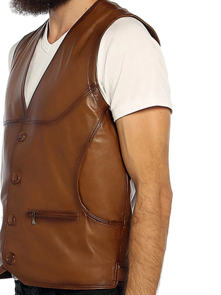 Genuine Soft Leather Handmade Brown Man Vest Biker Style High Quality Lambskin Button For Autumn Winter Gift For Valentine's day
Genuine Soft Leather Handmade Brown Man Vest Biker Style High Quality Lambskin Button For Autumn Winter Gift For Valentine's day
