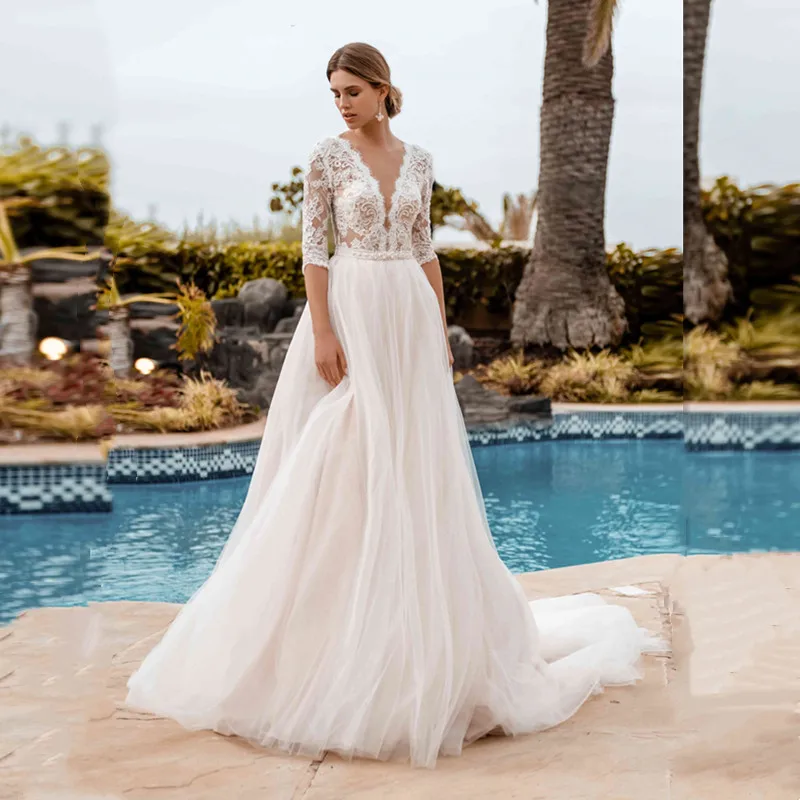 Charming Boho Wedding Dress A-line Half Sleeves Appliques Buttons Tea-length Bridal Gown For Women Custom Made Vestidos De Noiva
Charming Boho Wedding Dress A-line Half Sleeves Appliques Buttons Tea-length Bridal Gown For Women Custom Made Vestidos De Noiva
